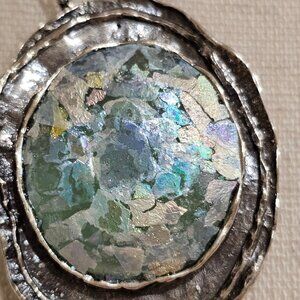 Roman Glass Sterling Silver,925,  Necklace, 18" long, Made in Israel